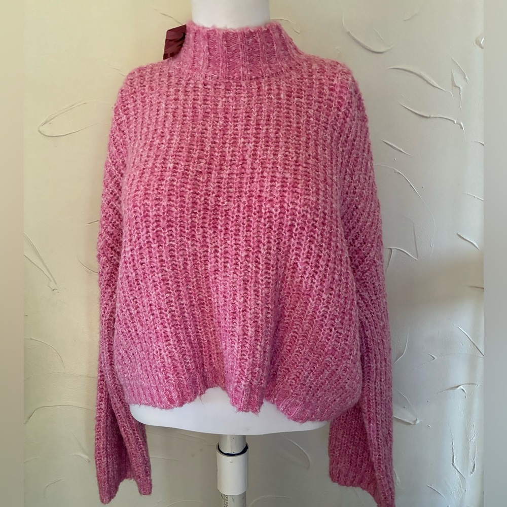 NWT Sincerely Jules Pink Cropped Sweater Mock Turtleneck Cozy SZ M